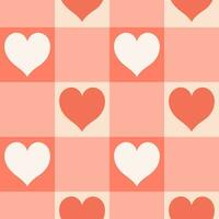 Checkered seamless pattern with hearts in shades of red. Vector graphics