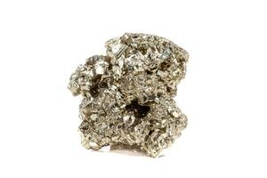 Macro mineral stone Pyrite gold on white background photo