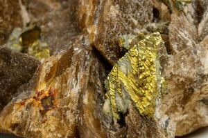 Macro mineral stone Barit Pyrit on a white background photo