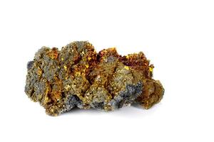 Macro mineral stone Chalcopyrite on a white background photo