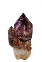 macro mineral stone Amethyst on smoky quartz on a white background photo