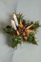 Christmas composition of flowers and Christmas decorations photo