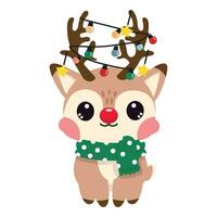 Adorable Cartoon Deer with decorated horns vector