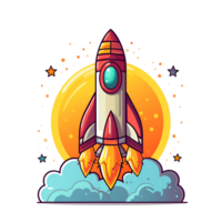 Cartoon Style Rocket Illustration No Background Perfect for Print on Demand Merchandise AI Generative png