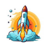 Cartoon Style Rocket Illustration No Background Perfect for Print on Demand Merchandise AI Generative png