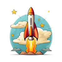 Cartoon Style Rocket Illustration No Background Perfect for Print on Demand Merchandise AI Generative png