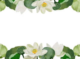 vattenfärg vit lotus blomma bukett krans ram png