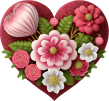 corazón con flores ai generado png