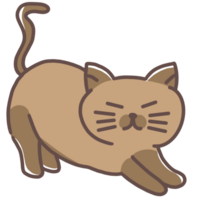 brun söt katt stretching tecknad serie png