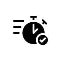 Quick approval icon. Simple solid style. Stopwatch, clock, quick transfer, fast transaction, business concept. Black silhouette, glyph symbol. Vector illustration isolated on white background.