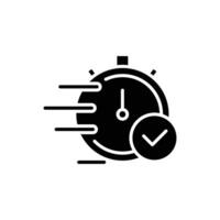 Quick approval icon. Simple solid style. Stopwatch, clock, quick transfer, fast transaction, business concept. Black silhouette, glyph symbol. Vector illustration isolated on white background.