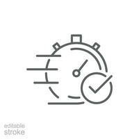 Quick approval icon. Simple outline style. Stopwatch, quick transfer, fast transaction, business concept. Thin line symbol. Vector illustration isolated on white background. Editable stroke.