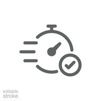 Quick approval icon. Simple outline style. Stopwatch, quick transfer, fast transaction, business concept. Thin line symbol. Vector illustration isolated on white background. Editable stroke.