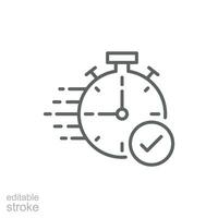 Quick approval icon. Simple outline style. Stopwatch, quick transfer, fast transaction, business concept. Thin line symbol. Vector illustration isolated on white background. Editable stroke.