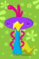 a cartoon bird with purple and blue feathers vector