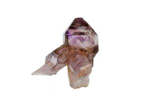 macro mineral stone Amethyst on smoky quartz on a white background photo