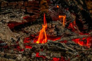 texture flame from burning logs at night photo