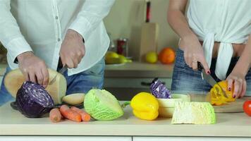 proche en haut trancher des légumes pour dîner video