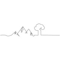 Mountain continuous single line outline vector art illustration