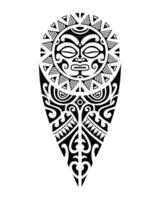 tattoo sketch maori style for leg or shoulder with sun symbols face. Black and white. vector