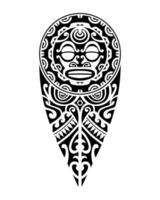 tattoo sketch maori style for leg or shoulder with sun symbols face. Black and white. vector