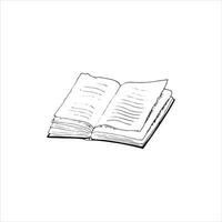 Hand-drawn open book in doodle style. Isolated vector illustration on a white background.