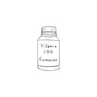 CBD vitamin gummies. Vector illustration isolated on a white background. CBD vitamin in a bottle. Cannabis medical product.