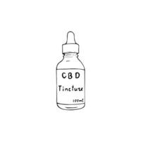 Hand-drawn CBD hemp tinkture.  Vector illustration isolated on a white background. Serum bottle with hemp seed oil. Cannabis organic cosmetic product.