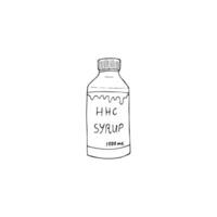 Hand-drawn HHC syrup. Vector illustration isolated on a white background. CBD syrup for health in a bottle. Cannabis medical product.