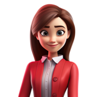 3D Cute cartoon woman character. Cartoon businesswoman wearing red suit on transparent background. png