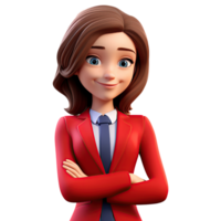 3D Cute cartoon woman character. Cartoon businesswoman wearing red suit on transparent background. png