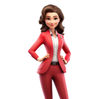 3d fofa desenho animado mulher personagem. desenho animado empresária vestindo vermelho terno em transparente fundo. png