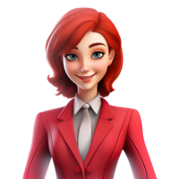 3D Cute cartoon woman character. Cartoon businesswoman wearing red suit on transparent background. png