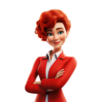 3d linda dibujos animados mujer personaje. dibujos animados mujer de negocios vistiendo rojo traje en transparente antecedentes. png