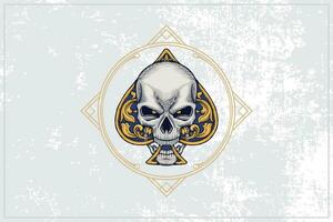 as de póker tarjeta cráneo icono con un clásico y Clásico azul base vector