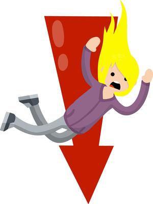 Woman fall down. frightened girl in distress. Problem and failure. Cartoon flat illustration.