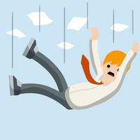 Falling down man in shirt and tie. Office problem. Employee dismissal. Money and crisis. Scared guy. Cartoon flat illustration. Work in Economics. Work in exchange. Collapse and bankruptcy. Blue sky vector