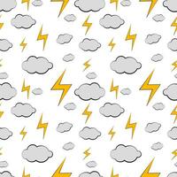 Seamless texture with clouds and lightning on white background vector