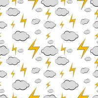 Seamless texture with clouds and lightning on white background vector