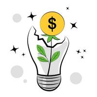 A successful business idea. Dollar grows in a light bulb vector