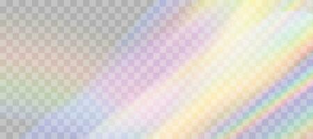 Blurred rainbow refraction overlay effect. Light lens prism effect. Holographic reflection, crystal flare leak shadow overlay. Vector abstract illustration.