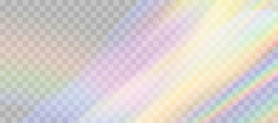 Blurred rainbow refraction overlay effect. Light lens prism effect. Holographic reflection, crystal flare leak shadow overlay. Vector abstract illustration.