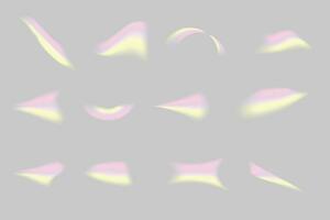 Set of color gradient overlays, pastel shapes of color refraction. Y2K design elements. Vector illustration