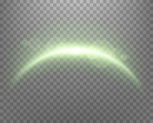 Green magic arch with glowing particles, sunlight lens flare. Neon realistic energy flare arch. Abstract light effect. Vector illustration.