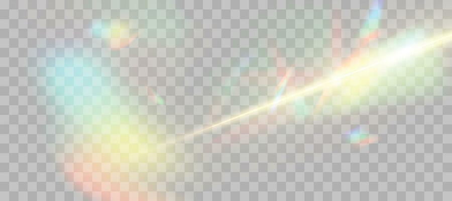 Blurred rainbow refraction overlay effect. Light lens prism effect. Holographic reflection, crystal flare leak shadow overlay. Vector abstract illustration.