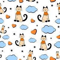 Seamless texture with cats and clouds vector