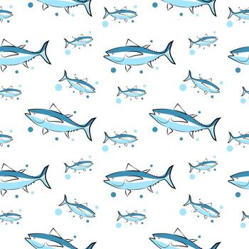 Seamless texture with fish on white background vector