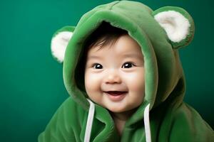 Ai generated studio portrait of cute little baby kid of different nationalities on different colors background photo