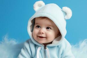 Ai generated studio portrait of cute little baby kid of different nationalities on different colors background photo