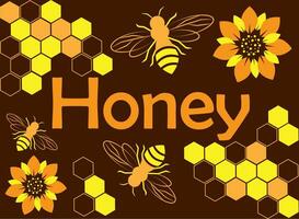 Bees and honeycombs on a dark background vector